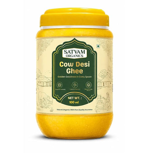 Satvam Organics Cow Desi Ghee – 100ml | 100% Pure & Natural | Traditional Bilona Style | Rich Aroma & Authentic Taste