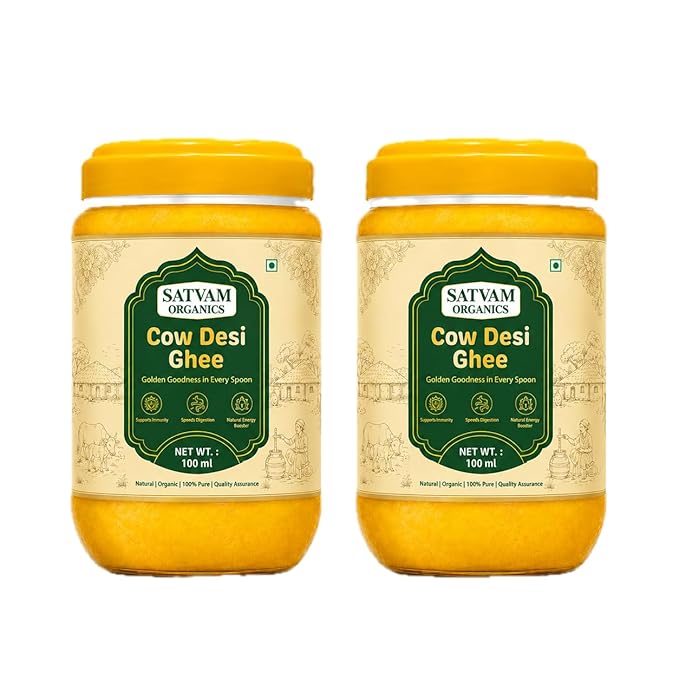 Satvam Organics Cow Desi Ghee – 100 ml (Pack of 2) | 100% Pure & Natural | Traditional Taste | Premium Cow Ghee