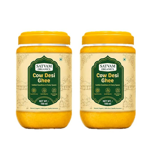 Satvam Organics Cow Desi Ghee – 100 ml (Pack of 2) | 100% Pure & Natural | Traditional Taste | Premium Cow Ghee