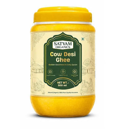 Satvam Organics Cow Desi Ghee – 500ml | 100% Pure & Natural | Traditional Bilona Style | Rich Aroma & Authentic Taste