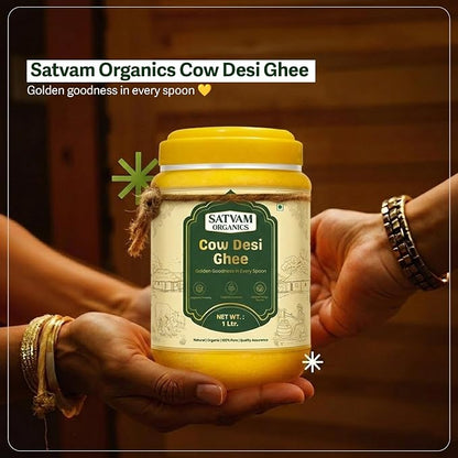 Satvam Organics Cow Desi Ghee – 500ml | 100% Pure & Natural | Traditional Bilona Style | Rich Aroma & Authentic Taste