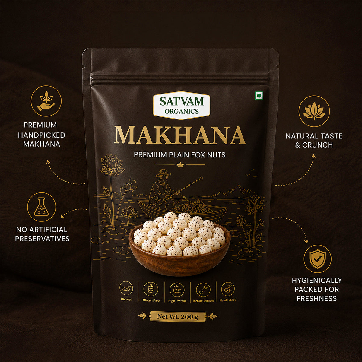 Satvam Organics Makhana – Premium Plain Fox Nuts (200 g) Pack of 1